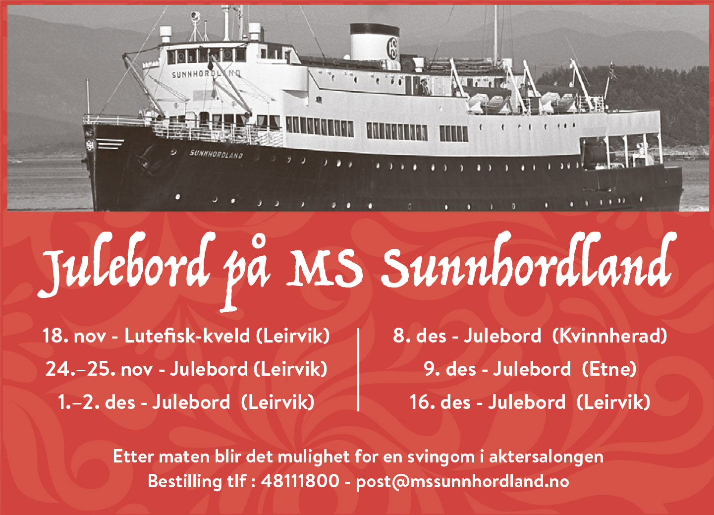 HSD Sunnhordland Drift AS: Julebord på MS Sunnhordland ...