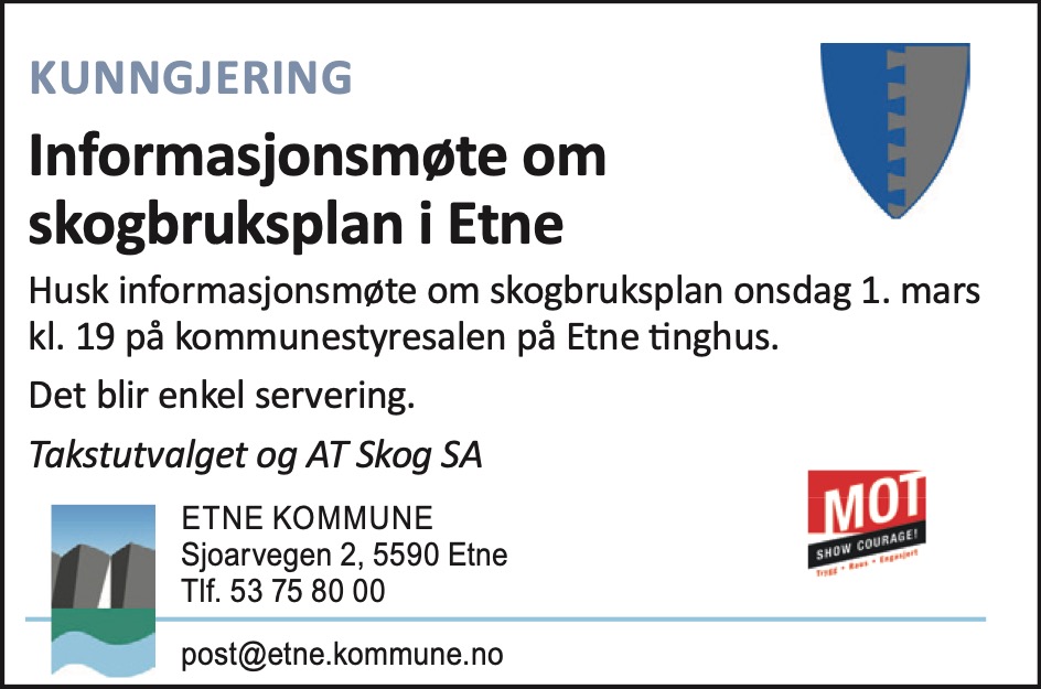 Etne Kommune: Informasjonsmøte Om Skogbruksplan – Grannar